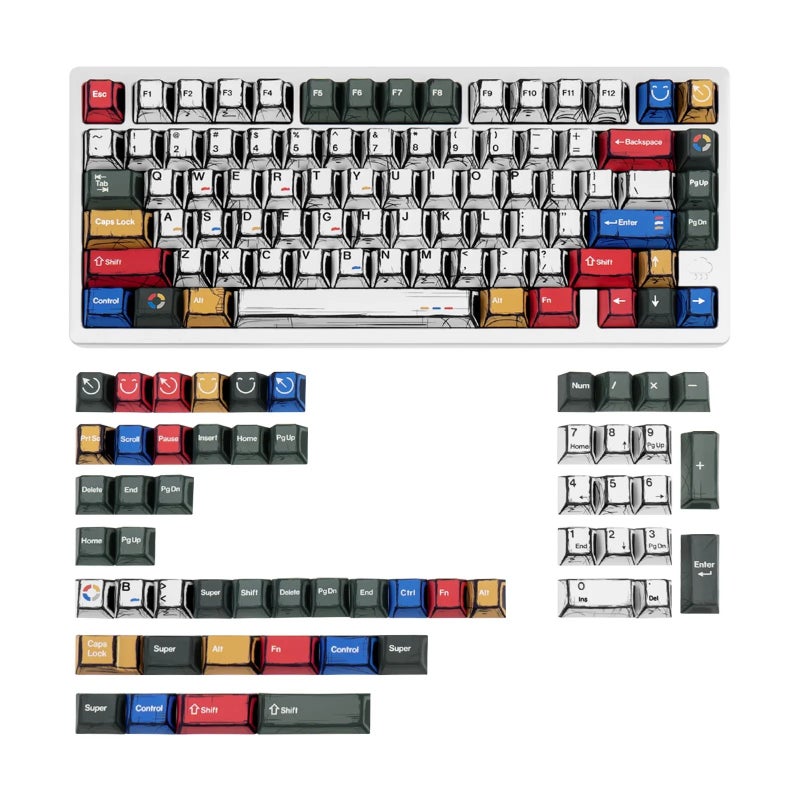 Bluejw غطاء مفاتيح جديد بتصميم كاريكاتوري بروفايل شيري أبيض PBT صب صبغ - مجموعة كاملة من 140 مفتاح لأجهزة الكمبيوتر الميكانيكية للألعاب - Image 1